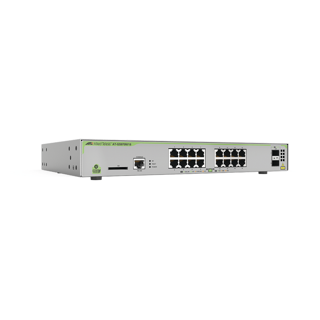 Switch PoE+ Administrable CentreCOM GS970M, Capa 3 de 16 Pue…