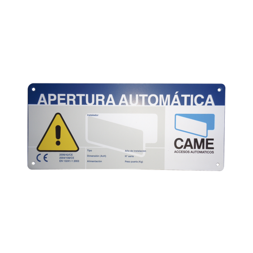 [119R224E] Letrero de Aviso Peligro para puertas automáticas CAME…
