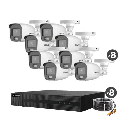 [B8KIT8CV/A] Kit TurboHD 1080p / DVR 8 Canales / 8 Cámaras Bala ColorVu c…